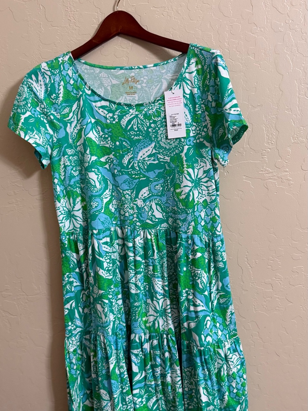 Lilly Pulitzer Green and Aqua Floral Tiered Casual Dress